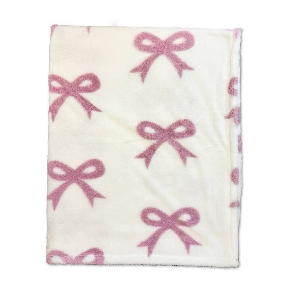 Pink Coquette Bow Plush Throw Blanket
